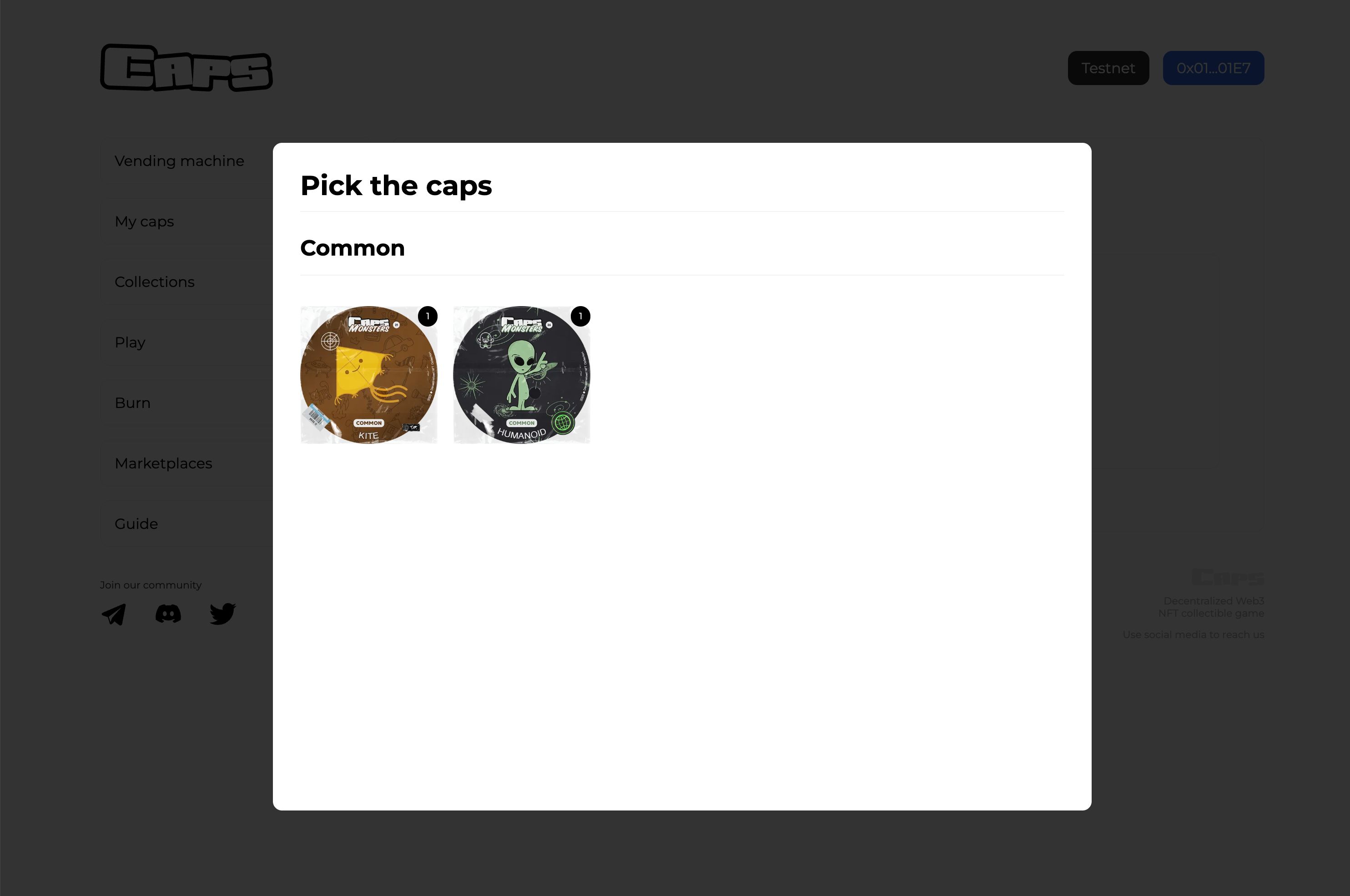 Pick the caps to burn modal